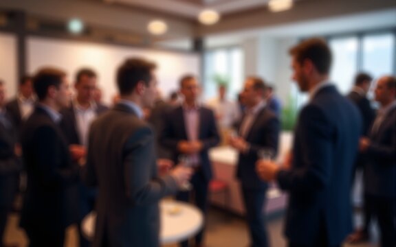 Corporate Event Blur - Blurred background of a corporate event or networking function with professionals and refreshments. High quality