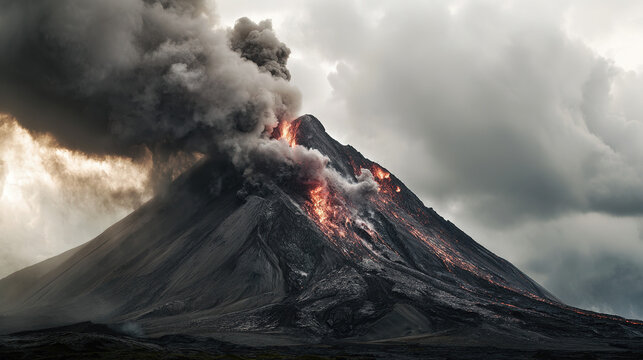erupting. A powerful volcano erupting with lava and ash against the sky. ESG reports, sustainability campaigns, designed for sustainability communications and ESG reporting.
 - Powered by Adobe
