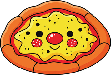 Smiling Kawaii Pizza Vector Mascot, Cartoon Italian Fast Food Character with Cheese and Pepperoni Toppings