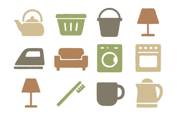 Minimalist Household Icons – Solid Earth Tones Vector Set