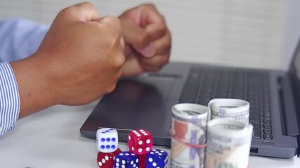 Excited overjoyed man at computer desk holding online casino poker chips, jetons, winner feeling euphoric with bet gambling victory, looks at screen celebrates fantastic news, received best prize
- Powered by Adobe