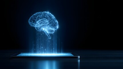 Holographic Brain Projection from Digital Device Representing Artificial Intelligence.