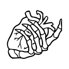skeleton hand holding heart outline icon