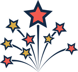 Stylized Starburst Fireworks Vector Illustration, Dynamic Celebration Graphic with Red and Gold Stars