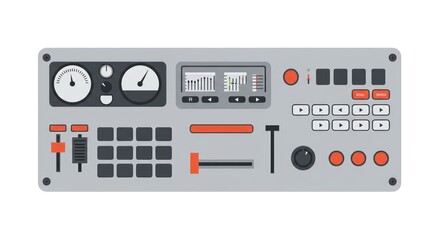 Control Panel with Gauges, Buttons, and Sliders Illustration.