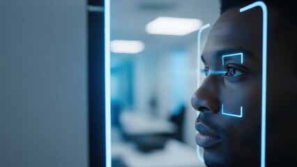 Facial recognition technology scanning a man's face