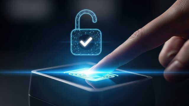Finger unlocking digital lock with checkmark