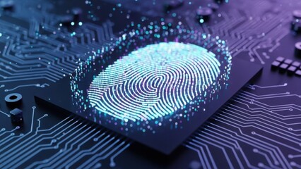 Fingerprint scan on circuit board background
