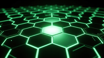 Green hexagonal grid pattern with glowing lines