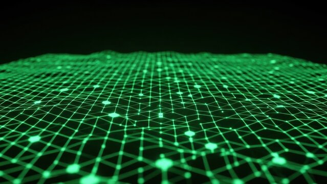 Green network grid with glowing nodes