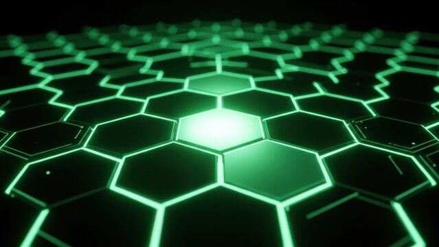 Green hexagonal grid pattern with glowing lines