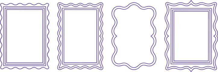 Decorative lavender frame set vector &ndash; elegant wavy border outline in pastel purple for photo, invitation, label, scrapbook, or graphic design
