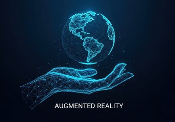 A hand holding a glowing digital globe representing augmented reality technology concept