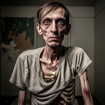 Emaciated Man Portrait - Stark Reality of Severe Malnutrition.