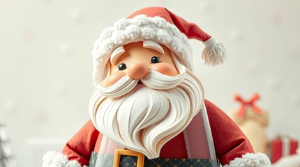 Layered Papier-M&acirc;ch&eacute; Santa Claus Cartoon with Soft Pastel Christmas Background