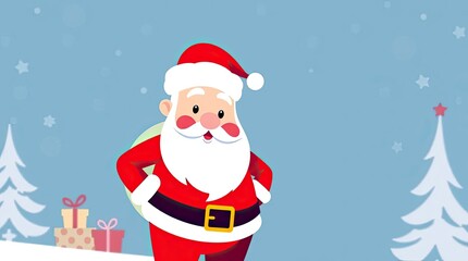 Modern Flat Design Santa Claus Cartoon in Cool Winter Tones