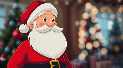 Graceful Elegant Santa Claus Cartoon with Festive Christmas Background in Artistic Illustration Style