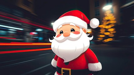 Long Exposure Cute Santa Claus Cartoon in Moody Christmas Motion Trails