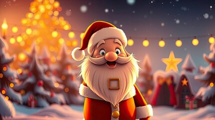 Luxurious Golden-Lit Santa Claus Cartoon with Festive Christmas Background