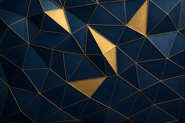 Fototapeta premium Elegant Geometric Abstract Background Navy Blue Triangles with Gold Accents and Lines, Modern Art Design.