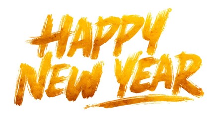 Elegant golden happy new year greeting in brushstroke style with warm festive color, perfect for seasonal celebration announcements.