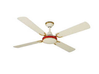 Cream and red four-blade ceiling fan with gold accents isolated on transparent background