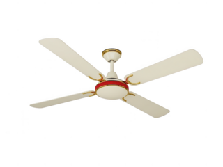 Cream and red four-blade ceiling fan with gold accents isolated on transparent background