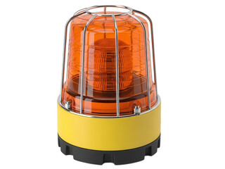 Orange warning light with metal cage on white background isolated on transparent background