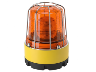 Orange warning light with metal cage on white background isolated on transparent background