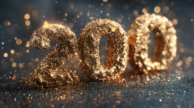 Sparkling golden number 200 is illuminated against a dark bokeh background, representing a milestone anniversary or celebratory occasion.