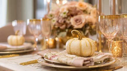 Seasonal decor with pumpkin, natural element, styled ornament and home detail arranged in an autumn setting with warm tone, classic design idea and elegant seasonal