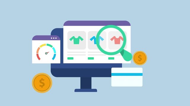 eCommerce speed optimization, SEO for ecommerce website 2d animation with alpha matte - Powered by Adobe