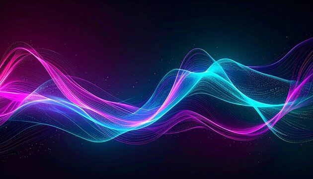 Dynamic digital sound wave pattern with flowing neon lines creating an abstract colorful background, perfect for technology and modern design concepts and presentations