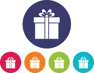 Flat Design Vector Icon Collection of Presents in Vibrant Colored Circles for Promotions and E-commerce