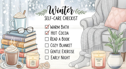 Embrace the tranquil coziness of winter with this self-care checklist featuring comforting essentials for a relaxing and rejuvenating seasonal routine