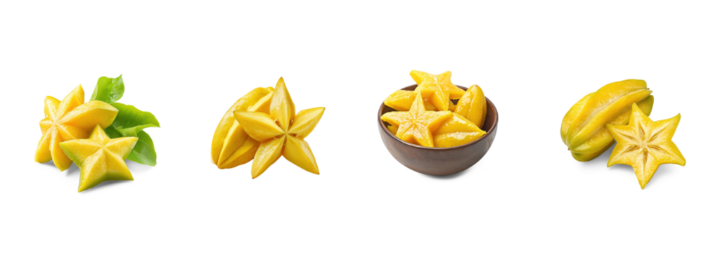 Collection of starfruit added to a salad, giving it a unique texture and flavor. full length isolate on transparent background