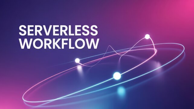 Modern serverless workflow with dynamic neon lights and seamless connections, ideal for tech startups and innovative digital solutions, stunning visual for presentations