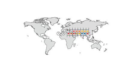 Obraz premium global time zones map coordinated universal time across europe and asia showing time differences for international business travel communication