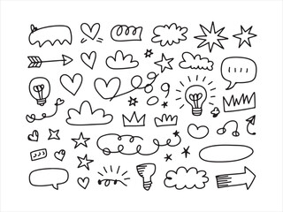 Hand Drawn Doodle Icons Set | Arrow Speech Bubble Cloud Symbols