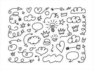 Hand Drawn Doodle Icons Set | Arrow Speech Bubble Cloud Symbols
