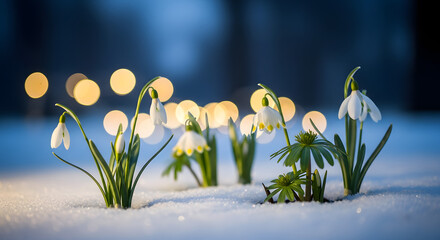 Snowdrops in Winter Sunlight First Blooms of Spring