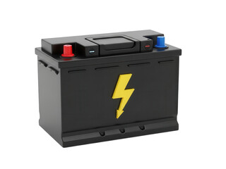 Car battery with yellow lightning bolt symbol isolated isolated on transparent background