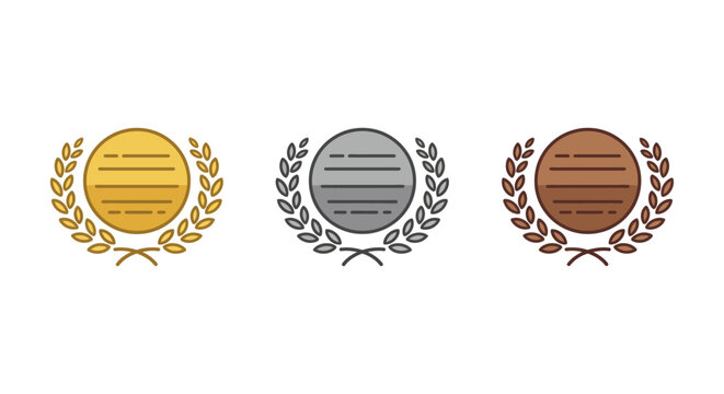 award medals with laurel wreaths gold silver and bronze symbolizing success achievement and recognition for corporate communications