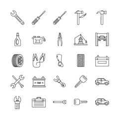 Discover a comprehensive collection of essential automotive service and repair icons for all your design and informational needs.