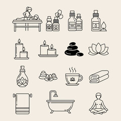 Rejuvenate and relax with beautiful spa icons perfect for wellness branding and self care promotion