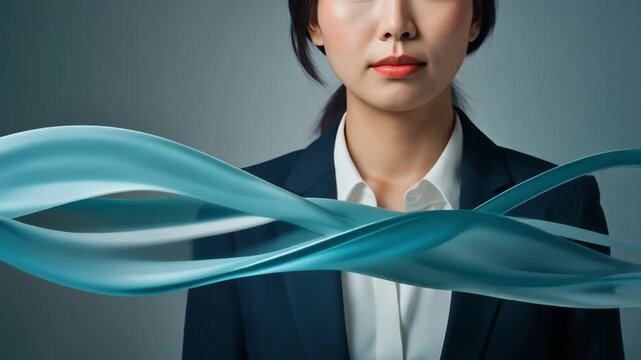 柔らかな動きで適応力を象徴するビジネスウーマンの表情