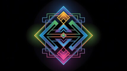 Art Deco Geometric Design with Neon Gradient Colors on Black Background