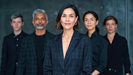 Confident leader portrait with diverse indian people team modern office, professional business group focus with calm energy, corporate success and leadership vision, teamwork strength, modern - Powered by Adobe