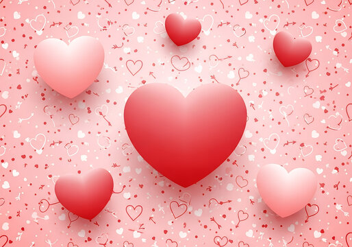 Pink and red hearts pattern with scattered small hearts and confetti love romance