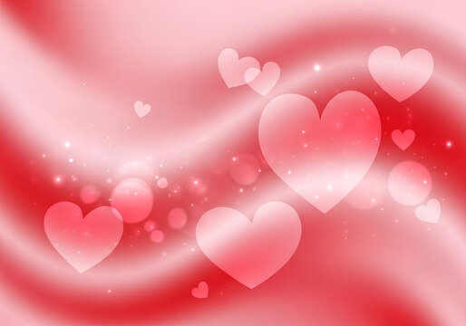 Soft Pink and Red Swirling Fabric with Floating Hearts and Bokeh Lights love romance